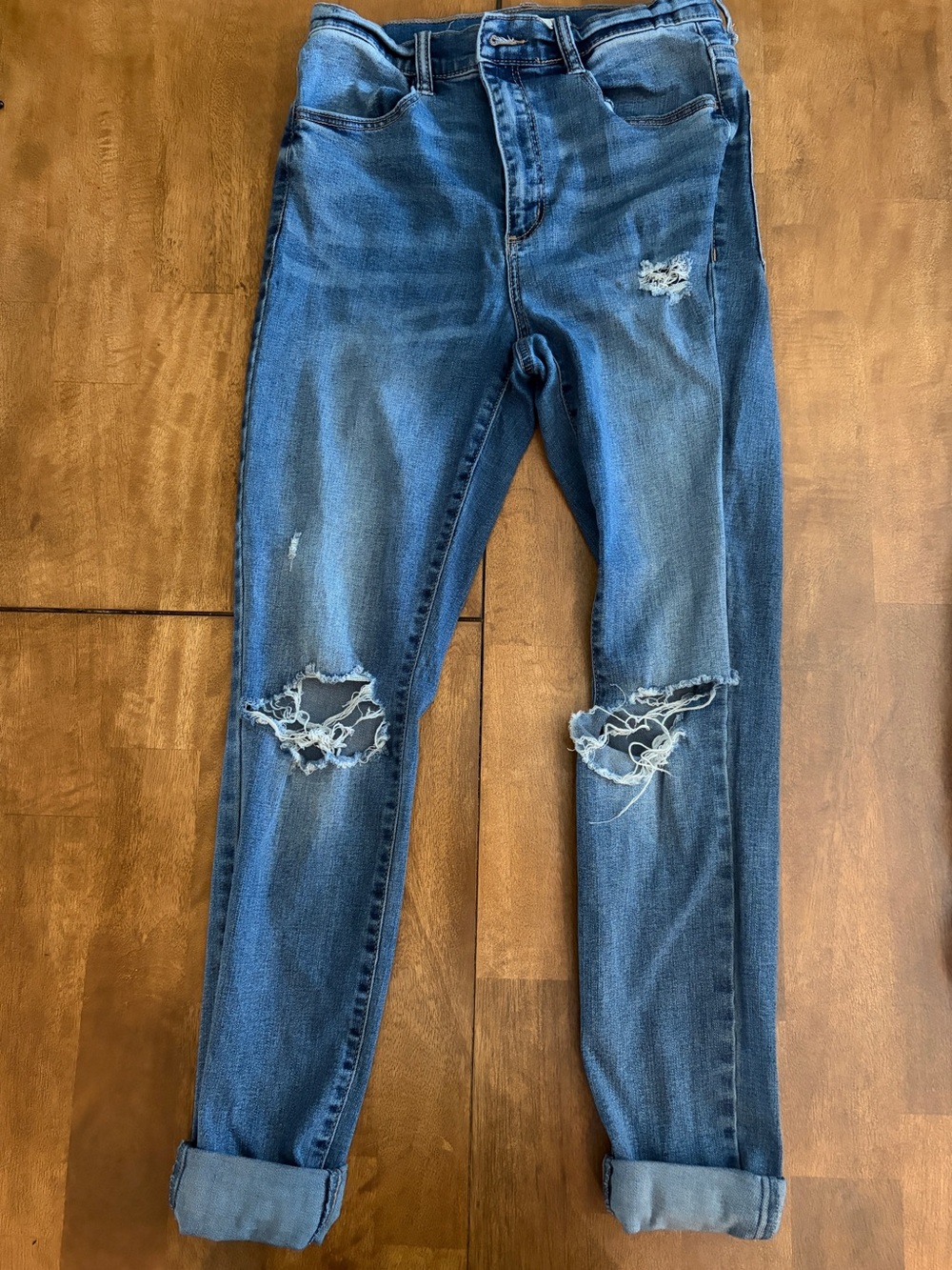 Women’s Distressed Blue Denim Jeans - Classic Ripped Style